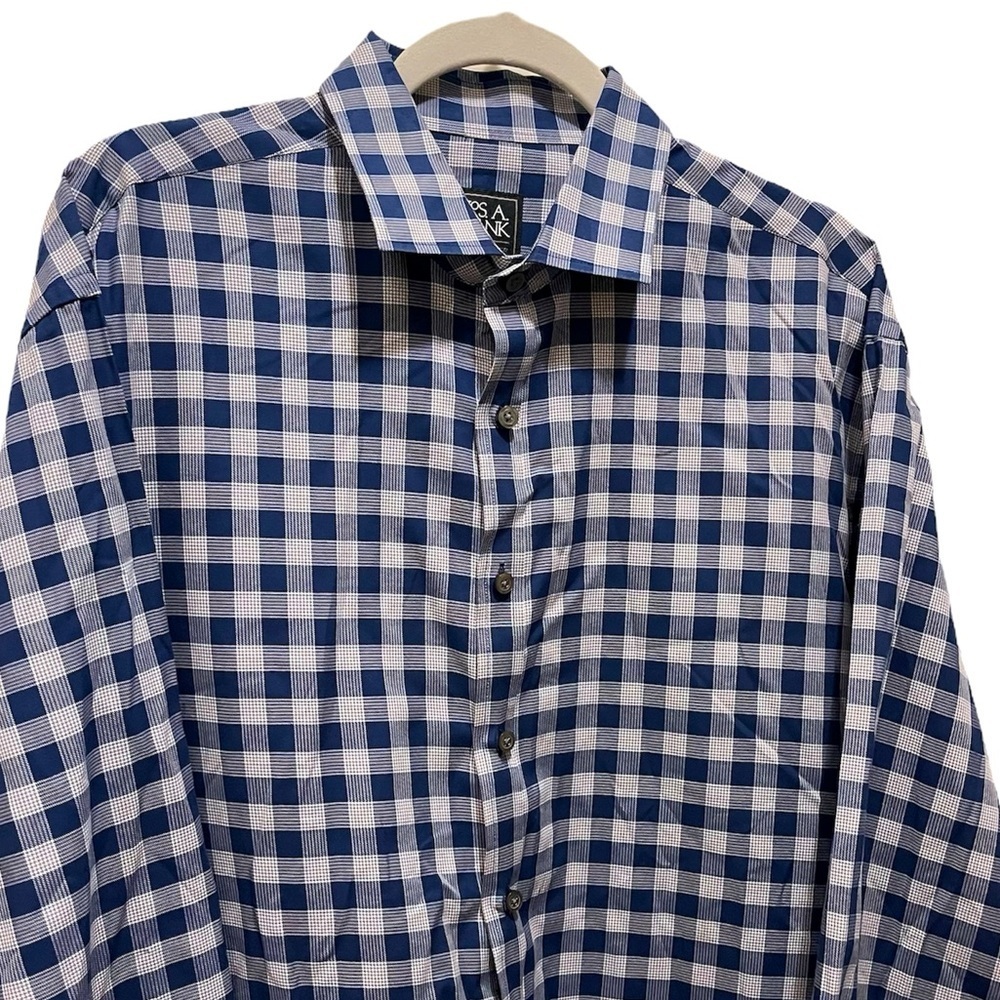 Jos. A. Bank Travel Tech Blue Plaid Tailored Fit Long Sleeve Button Down  XL